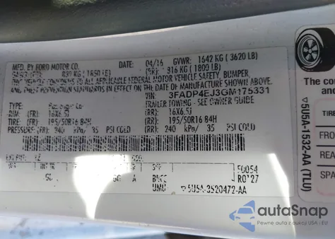 2016 Ford Fiesta Se from USA, damaged, VIN 3FADP4EJ3GM175331